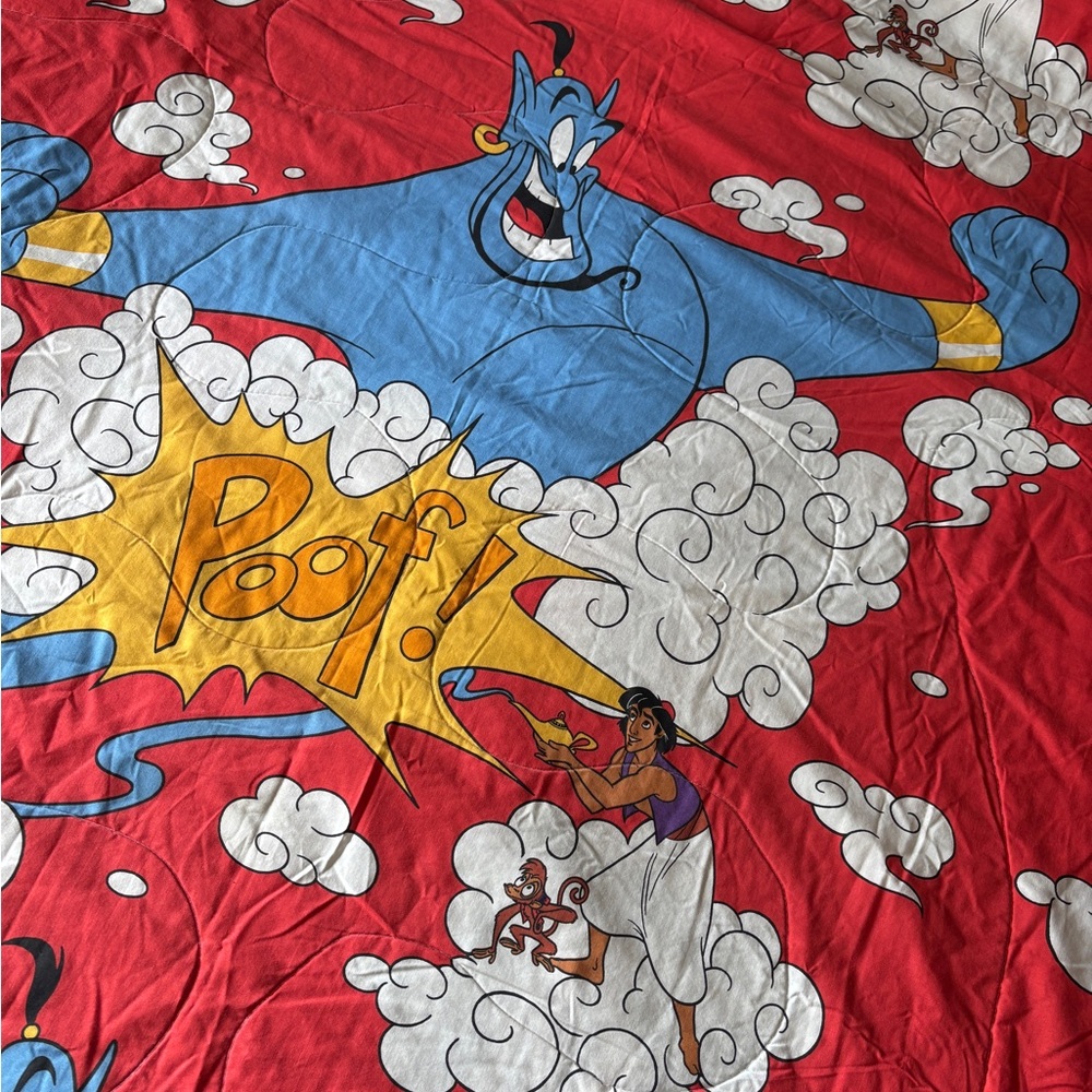 Vintage 90s Disney Aladdin Genie Blue and Red Blanket